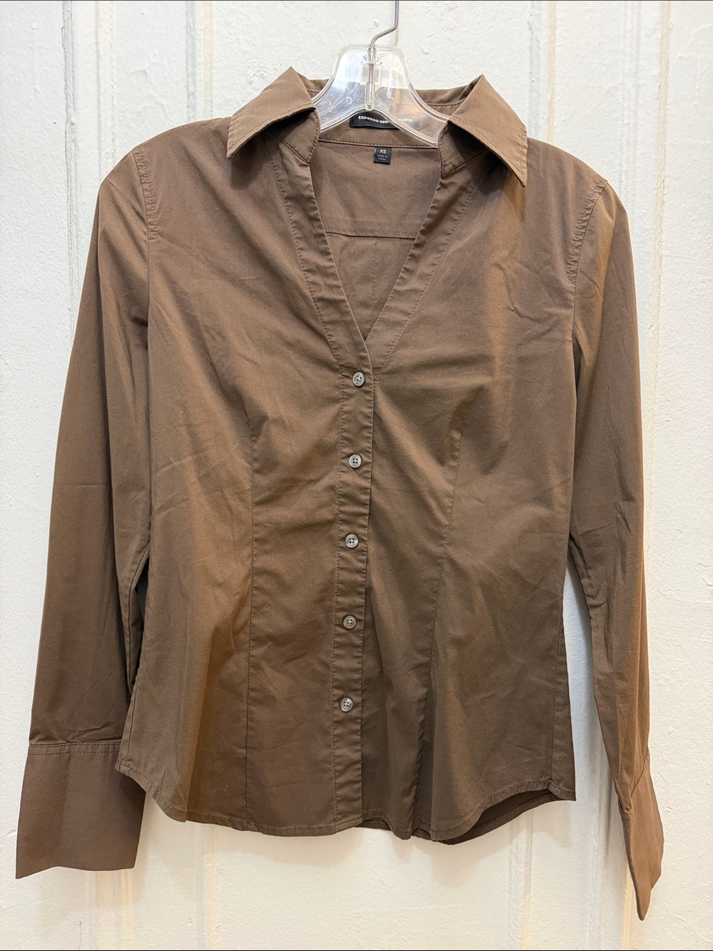 Express V-neck Button-Down Collared Shirt
